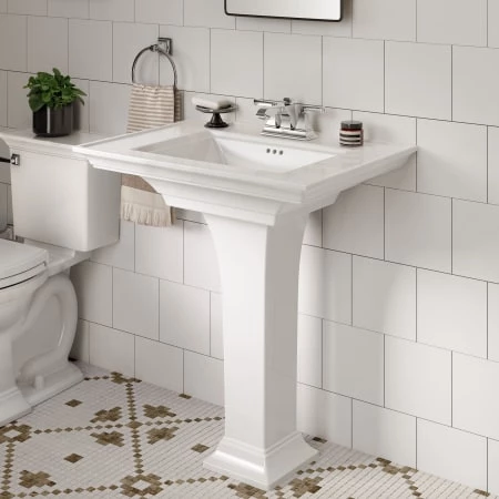 American Standard Town Square S 30" Rectangular Fireclay Pedestal Bathroom Sink with Overflow, 3 Faucet Holes at 4" Centers, and Pedestal with Right Height Technology - Image 4