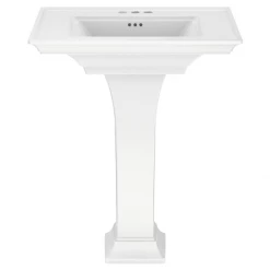 American Standard Town Square S 30" Rectangular Fireclay Pedestal Bathroom Sink with Overflow, 3 Faucet Holes at 4" Centers, and Pedestal with Right Height Technology