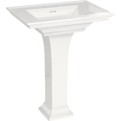 American Standard Town Square S 30" Rectangular Fireclay Pedestal Bathroom Sink with Overflow and 3 Faucets Holes at 8" Centers