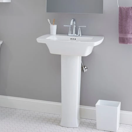 American Standard Edgemere 25" Fireclay Pedestal Bathroom Sink with 3 Faucet Holes at 4" Centers and Overflow - Less Pedestal - Image 3