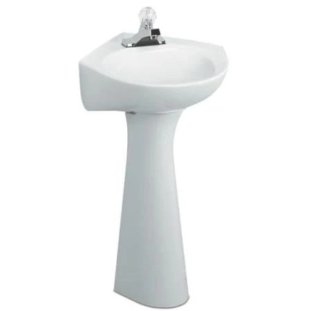 American Standard Cornice Pedestal Bathroom Sink with Pedestal, 4" Centers, 15-1/2" Length and Overflow