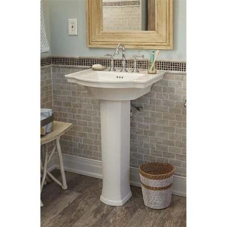 American Standard Estate 24" Pedestal Bathroom Sink Only with 1 Hole Drilled and Overflow - Image 2